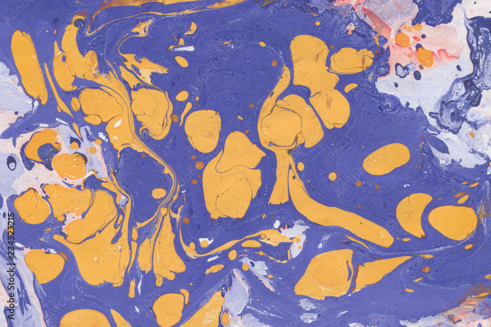 Colorful marble ink paper texture on white background. Chaotic abstract organic design. Bath bomb waves.