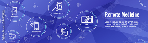 Telemedicine abstract idea with icons illustrating remote health and software