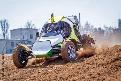 Kart races on a cross-country terrain