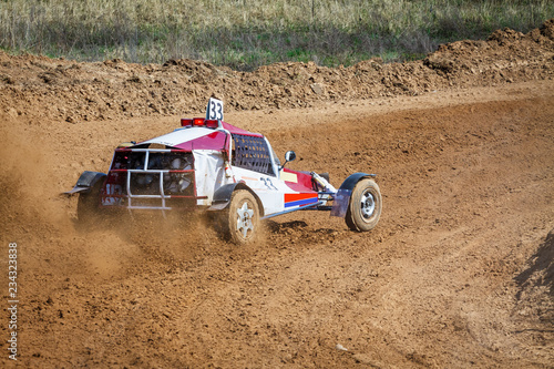 Kart races on a cross-country terrain