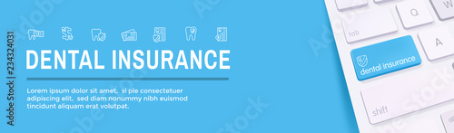 Dental Insurance Web Header Banner with Outline Icons, teeth, premiums, insurance, card, id