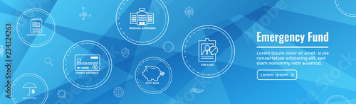 Financial Emergency Fund Icons with Umbrella - Home or House, Car or Vehicle Damage, Job Loss or Unemployment, and Hospital or Medical Bills