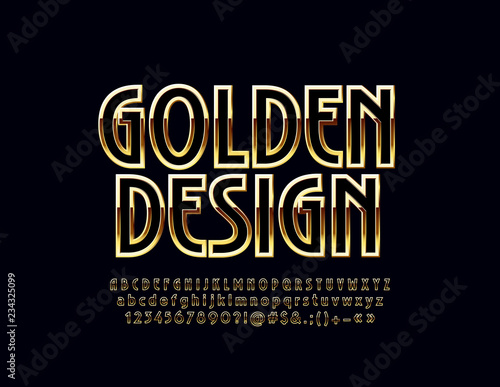 Vector Black and Golden Art Deco design Alphabet. Luxury Letters, Numbers and Symbols. Stylish Font