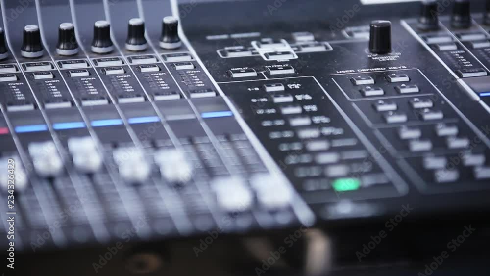 Sound check for concert. Professional audio mixing console. Sound equipment at the concert, television shooting. Sound check for concert. Professional audio mixing console. Sound equipment at the concert, television shooting.