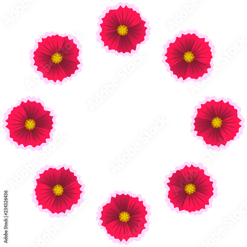 Beautiful flowers on white background. Vector illustration. Circle flower pattern. Wreath from the flowers.