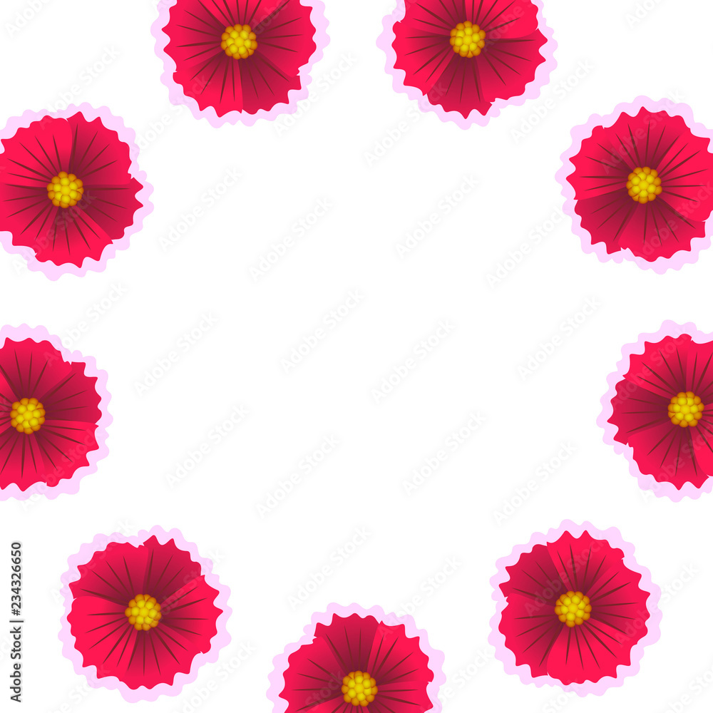 Beautiful flowers on white background. Vector illustration. Circle flower pattern. Wreath from the flowers. Beautiful flowers on white background. Vector illustration. Circle flower pattern. Wreath from the flowers.