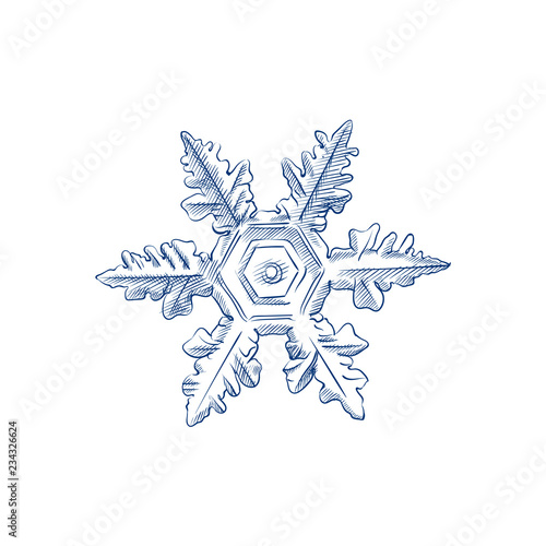 Hand Drawn Snowflake Sketch Symbol isolated on white background. Vector of winter elements In Trendy Style