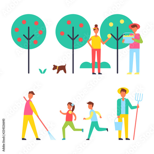 People Taking Care About Trees in Garden Icon