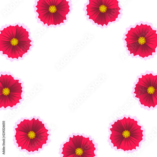 Beautiful flowers on white background. Vector illustration. Circle flower pattern. Wreath from the flowers.