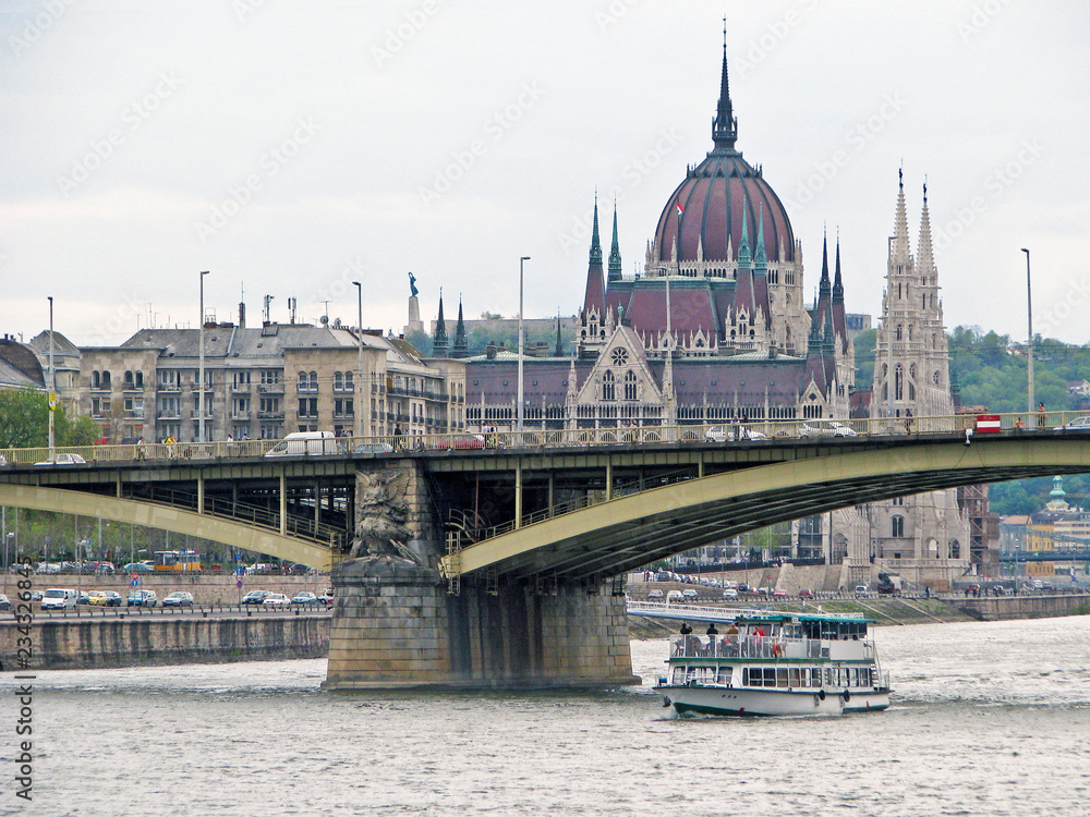 Hungarian parliament on the Danube river in Budapest