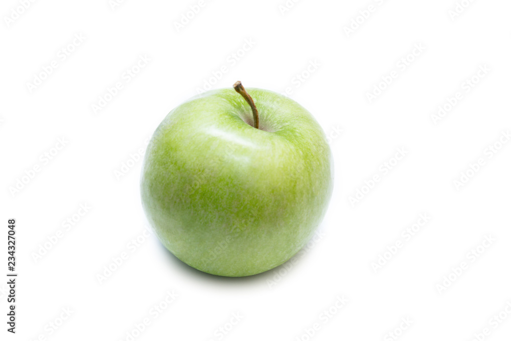Juicy green apple isolated on white background. View from above Juicy green apple isolated on white background. View from above