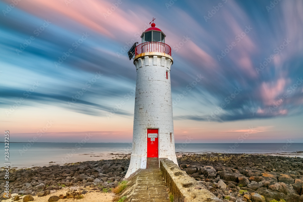 Red White Lighthouse sunset 