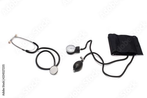 Medical sphygmomanometer for blood pressure isolated over white background