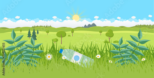 Landschaft mit Plastikflasche Umweltverschmutzung Flat Design