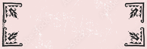 Chic trendy universal scandinavian background witn hand drawn floral folk motif and archival painting texture