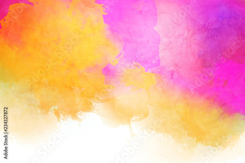 Colorful bright ink and watercolor textures on white paper background. Paint leaks and ombre effects. Hand painted abstract image.