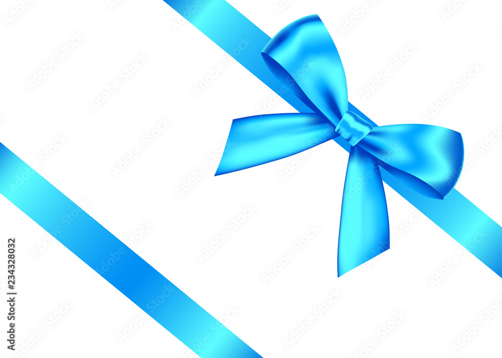 Blue realistic gift bow with horizontal ribbon. Blue realistic gift bow with horizontal ribbon.