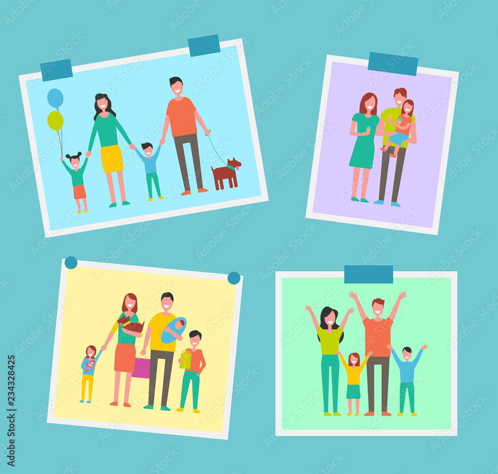 Family Happy People Pictures Vector Illustration