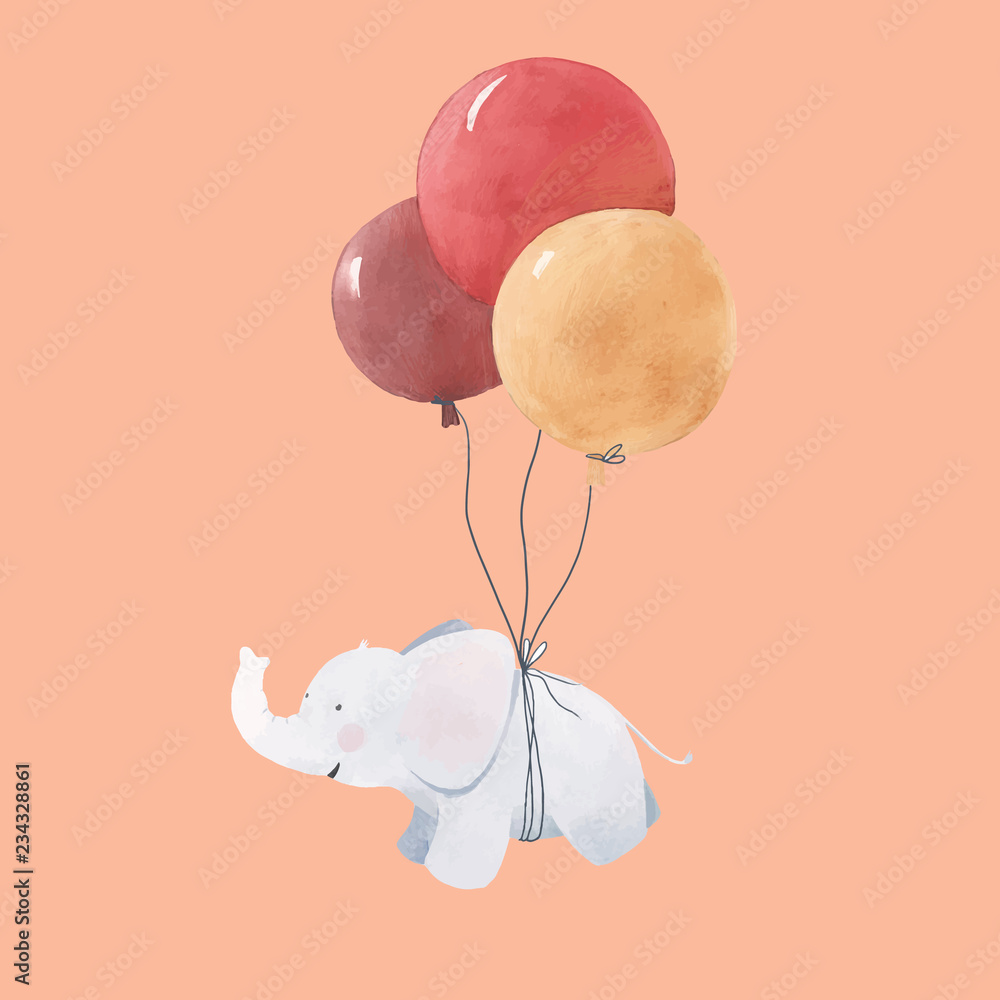 Naklejka premium Ilustracja słoniątka akwarela