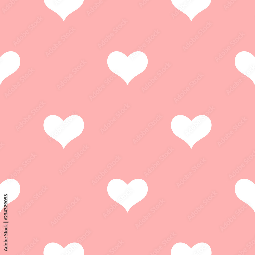 Fashion seamless pattern with white hearts on backdrop of peach color. Cute valentine's day vector background. Can be used for wrapping paper, design of banner, card, print on clothes. Creative weddin