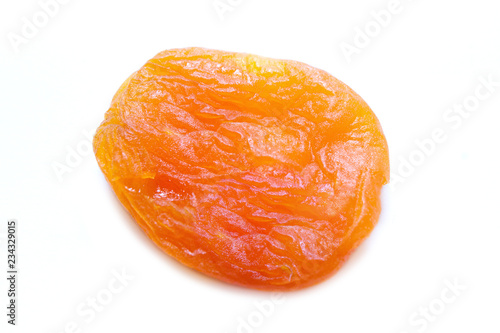 Dried apricots isolated on white background. Side view