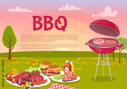 BBQ Beef Roasting Meat Poster Vector Illustration