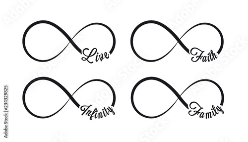 Infinity symbols. Repetition and unlimited cyclicity icon and sign illustration on white background. Live, faith, family