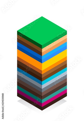 The structure of the earth in isometric style. Cartoon scheme. Isolated on white background. Geology scheme. Flat vector illustration