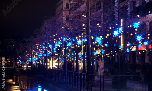 Holiday decorations of Spreepromenade in Berlin. Germany © Andrey Shevchenko