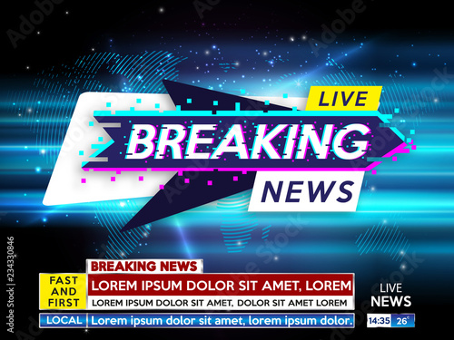 Background screen saver on breaking news. Breaking news live on blue background with world map.