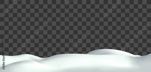 Realistic snow hills landscape. Vector snowdrift illustration. Winter background.