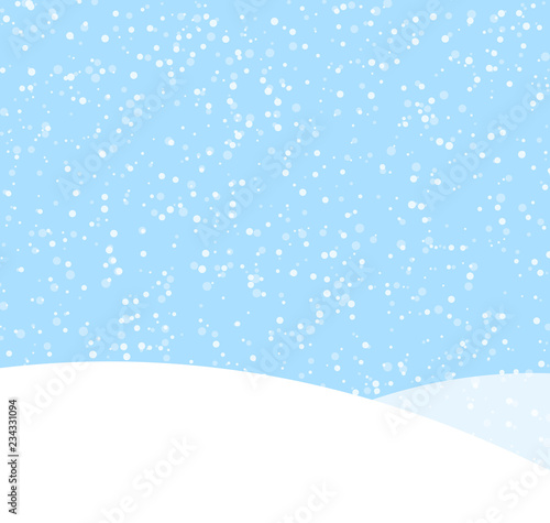 Blue background with winter landscape and snow for seasonal, Christmas and New Year design.