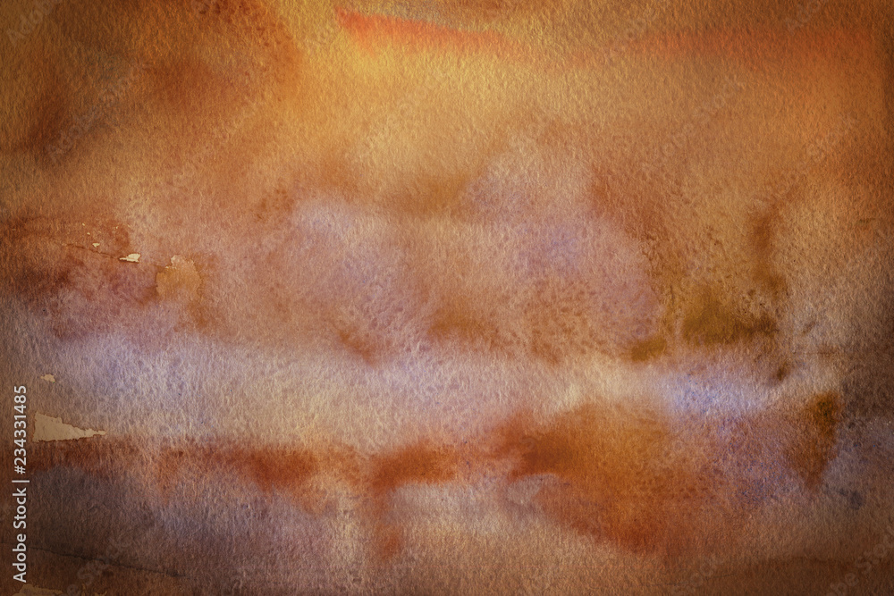 Fototapeta premium Autumn ink and watercolor textures on white paper background. Paint leaks and ombre effects. Hand painted abstract image.