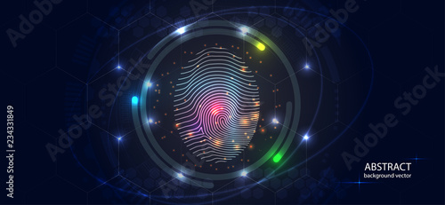 Abstract digital conceptual Fingerprint technology security background.