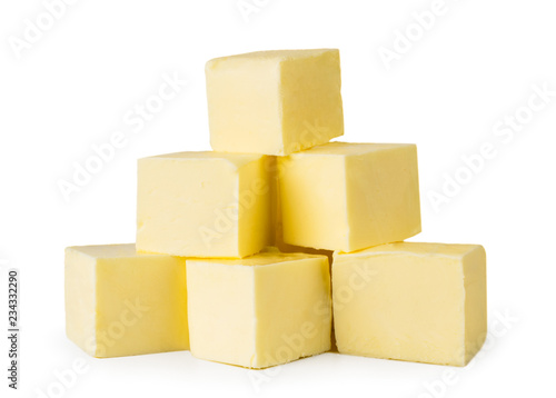 Bunch of butter cubes on a white, isolated.