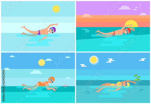 Freestyle and Breaststroke Set Vector Illustration
