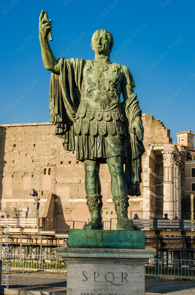 Bronze statue of emperor Nerva in Rome, Italy