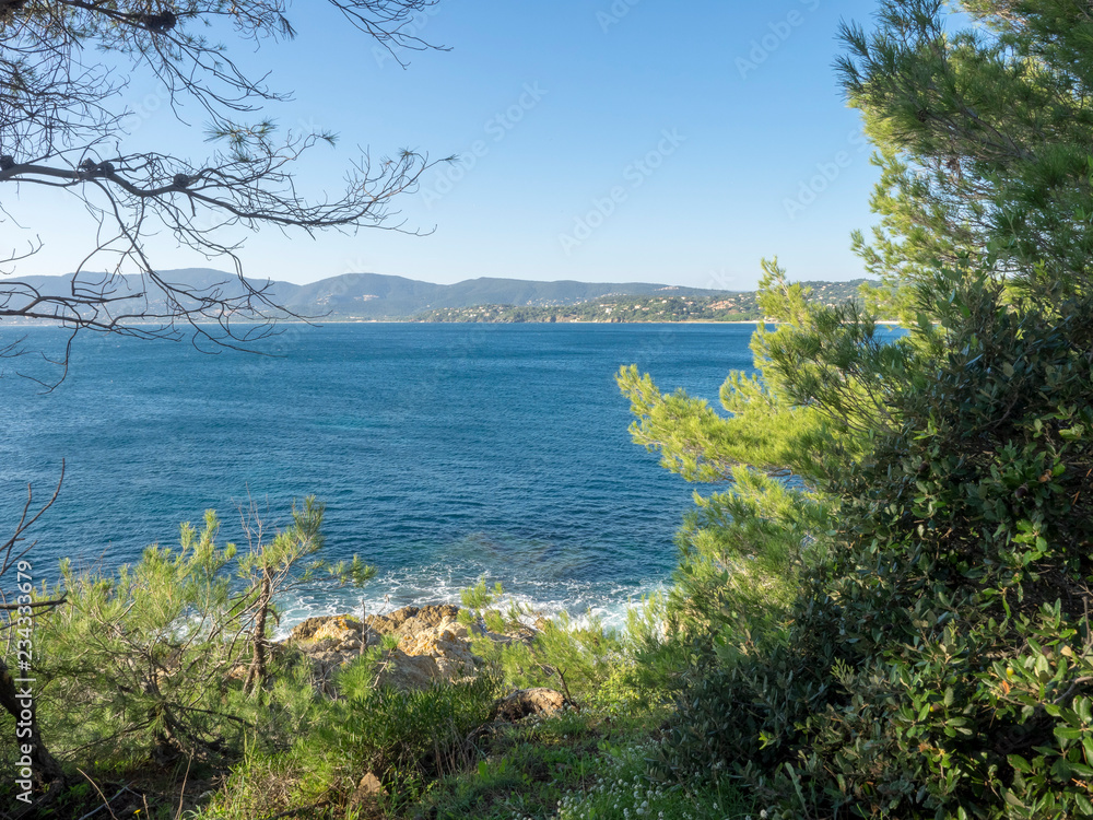 Le cap Lardier. La Croix Valmer. Vue sur la plage Gigaro, la baie de