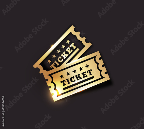 Vector Golden Vintage Ticket Icon on dark background. Gold on black