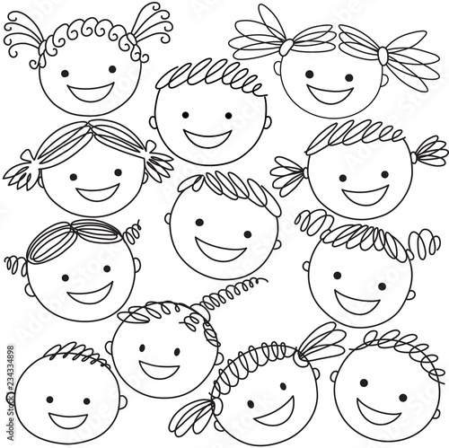 Set of kid heads in black color