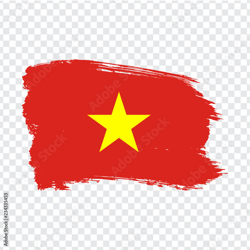 Flag Vietnam, brush stroke background.  Flag of  Vietnam on transparent background. Painted texture. Stock vector.  Flag for your web site design, logo, app, UI. Vector illustration EPS10. 