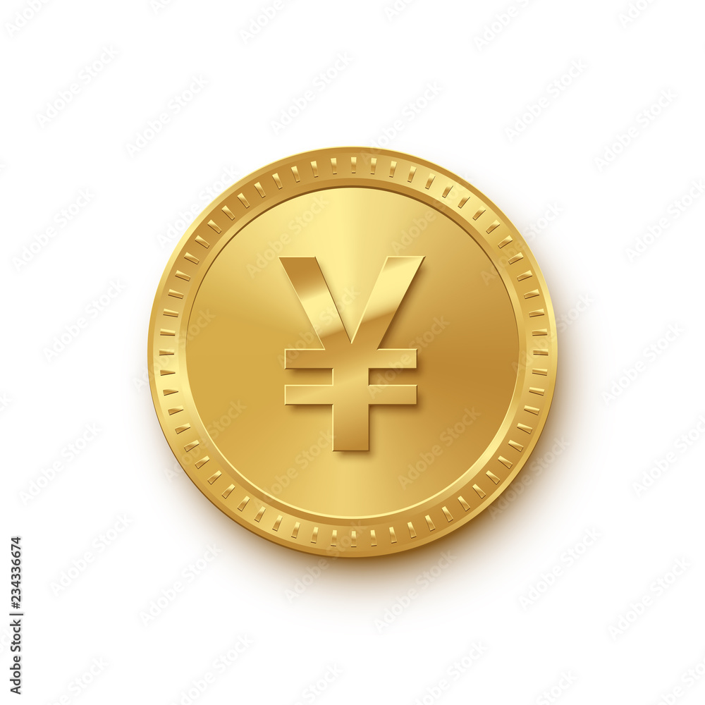 Obraz premium Golden coin with yuan symbol isolated on white background. Vector finance icon.
