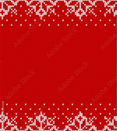 Floral geometric ornament background with empty place for text. Knitted textured pattern for a sweater