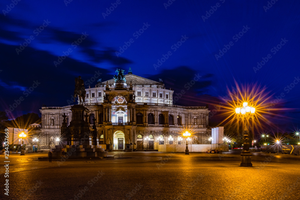 The famous Semper Opera in Dresden during a night walk.