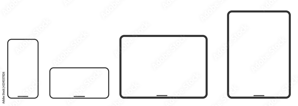 Set of layouts of electronic device and gadget isolated on white background. Set of layouts of electronic device and gadget isolated on white background.