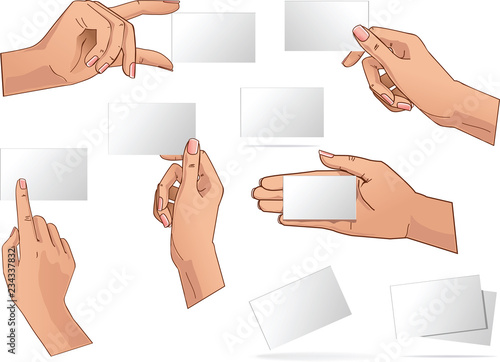 Vector collection hand hold blank business cards and isolated mockup 