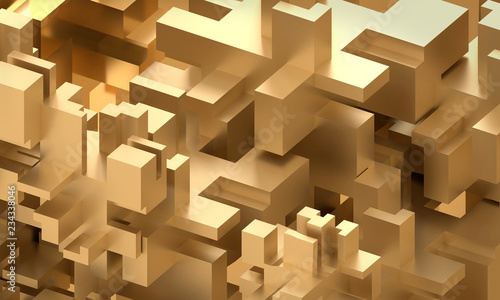 Gold squares blocks abstract background   3d rendering.