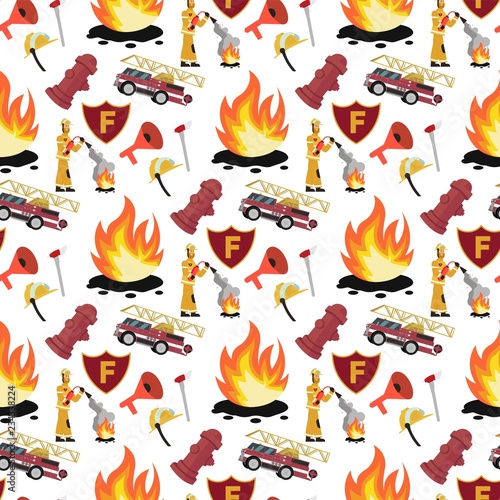 Vector image Pattern Firefighter and Fire Truck