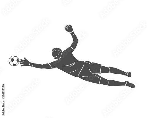 Silhouette football goalkeeper is jumping for the ball. Soccer on a white background