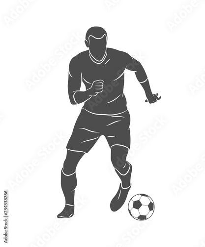 Fototapeta Naklejka Na Ścianę i Meble -  Silhouette soccer player quick shooting a ball on a white background